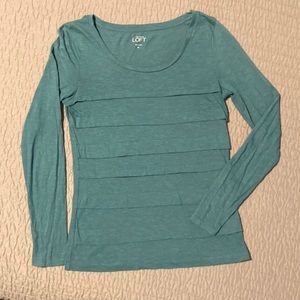 LOFT Slub Cotton Tiered Long Sleeve Tee, EUC, XS